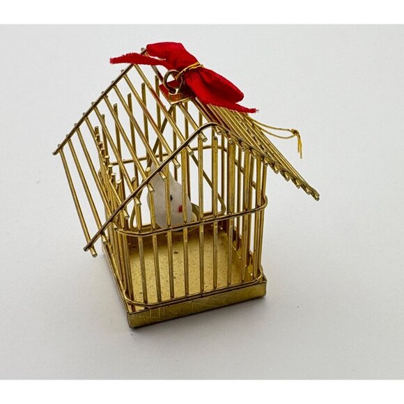 Vintage Gold Tone Miniature Birdcage Christmas Tree Ornament with White Dove - Picture 7 of 7